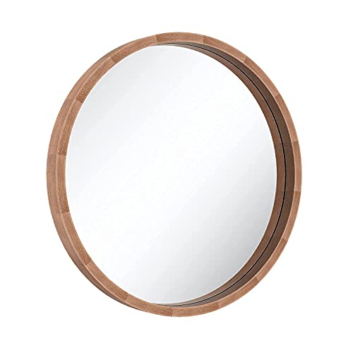 SIERSOE Round Wood Mirror 24 Inch, Wall Framed Bathroom Mirror for Vanity Farmhouse Rustic Mirror - Image 5