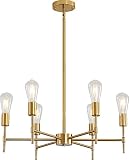 Sputnik Chandeliers Gold, 6-Light Brushed Brass Modern Pendant Lighting, Industrial Vintage Ceiling