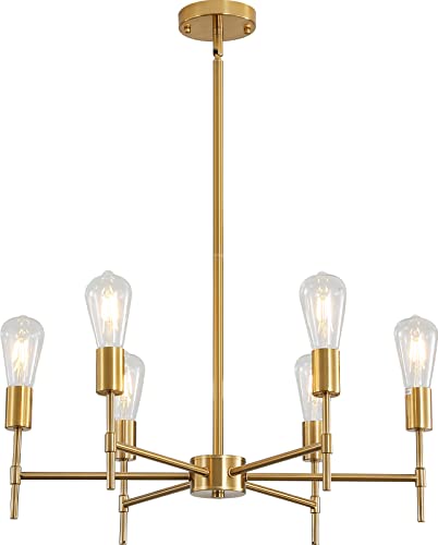 Sputnik Chandeliers Gold, 6-Light Brushed Brass Modern Pendant Lighting, Industrial Vintage Ceiling Light Fixture For Farmhouse Living Room Dining Room Kitchen Bedroom(Metal, Height Adjustable) #TOP7