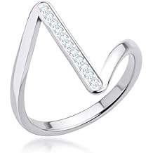 555Jewelry Stainless Steel Elegant CZ Chevron Zig Zag Z High Low Ring for Women & Ladies, Size 6,7,8,9