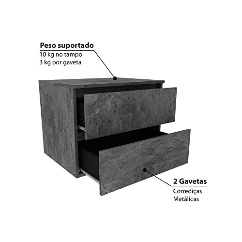 Balcão Gabinete Gaveteiro Suspenso 60 cm Organizador Sem Cuba 2 Gavetas Banheiro Cor Preto Mármore