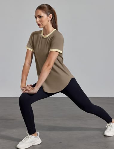 Image of Womens Workout Tops Summer Short Sleeve Shirts Athletic Color Block Gym Clothes Outfits Sun Protection UPF 50+ T Shirts