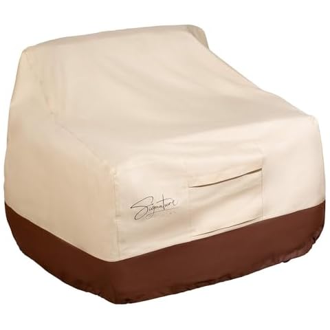 Signature Living Set of 2 Outdoor Waterproof Patio Chair Covers, Durable 600D UV-Coated Polyester Outdoor Chair Covers for All-Weather Protection (Tan, Medium 35 Inch) Cover