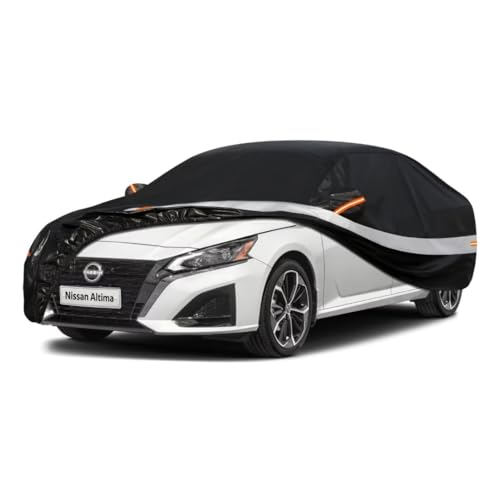 Image of Holhtly Car Cover Custom Fit for Nissan Altima, Car Covers for Automobiles All Weather Waterproof Sun Snow Rain Wind Dust Protection, Outdoor Car Cover Black & Grey
