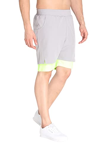 Image of CHKOKKO Double Layered Gym Shorts for Men Workout | Compression Inner Layer with Pockets Across Inner Outer and Back | Dry Fit Sports Athletic wear for Running Jogging or Training
