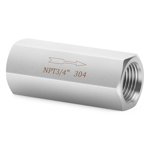 ChillWaves 304 Stainless Steel In-Line Siamese Check Valve 3/4" NPT Female Thread, One-Way Non-return Check Valve for Backflow Prevention(1-PACK)