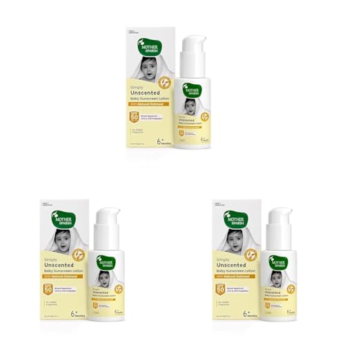 Image of Mother Sparsh Simply Unscented Mineral Baby Sunscreen with Natural Oatmeal -50g, with SPF 50 & UVA /UVB Protection | Fragrance Free Sunscreen for Babies with Sensitive Skin (Pack of 3)