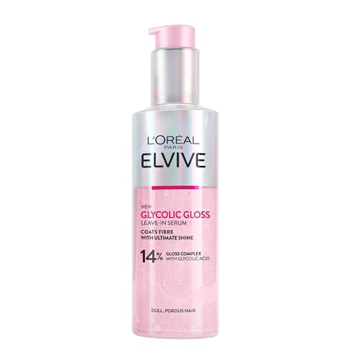 L'Oreal Paris Elvive Glycolic Gloss Leave-In Serum, With Gloss Complex and Glycolic Acid, Fills and Seals Hair Fibres, For Long-lasting Smooth & Shiny Hair, Ideal for Dull Hair, 150ml