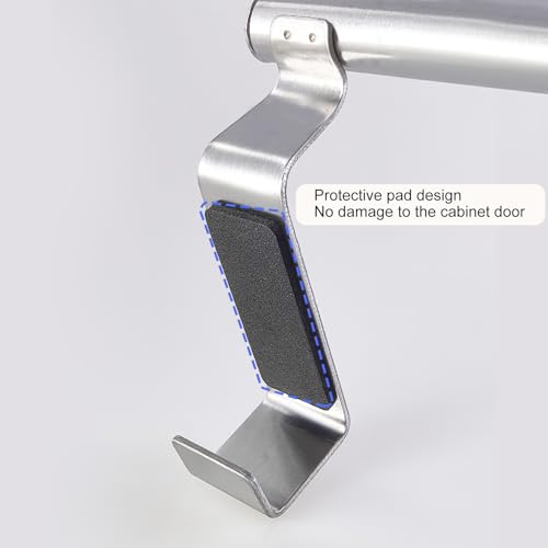 Image of Mziart Over The Door Towel Rack for Bathroom Kitchen, 14 Inch Brushed Stainless Steel Over Cabinet Towel Bar with Hooks, Cupboard Towel Holder, Space-Saving Towel Hanger, Silver