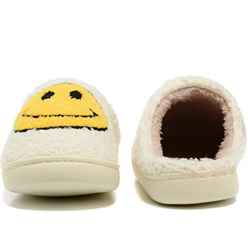 Image of Retro Fuzzy Face Slippers for Women Men, Retro Soft Fluffy Warm Home Non-Slip Couple Style Casual Smile Face Slippers Indoor Outdoor Anti-Skid Warm Cozy Foam Slide Fuzzy Slides with Soft Memory Foam Shoes