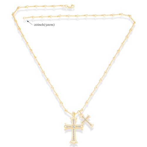 Double Moissanite Cross Necklace for Women or Men, Diamond Cross Necklace, 14K Yellow Gold Plated S925 Sterling Silver Cross Pendant Necklaces for Father's Day (Gold)4