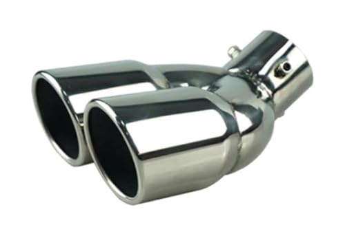 Image of Car Exhaust Pipe Tailpipe Tip Inlet 63mm Double Outlet Muffler Tail Bolt-on Tail Throat(Silver W)