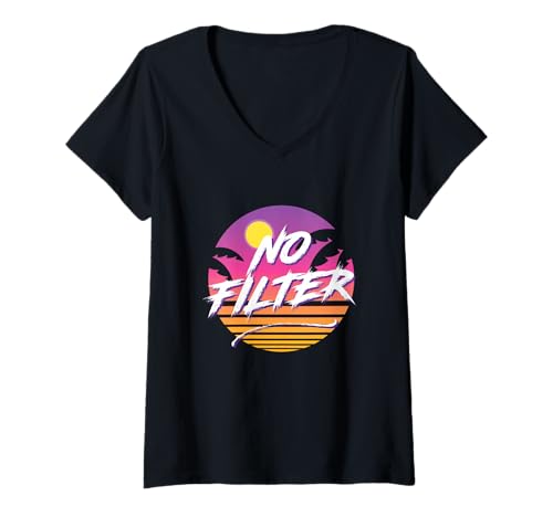 Women's No Filter, Funny Rude Humor Bold Statement V-Neck T-Shirt