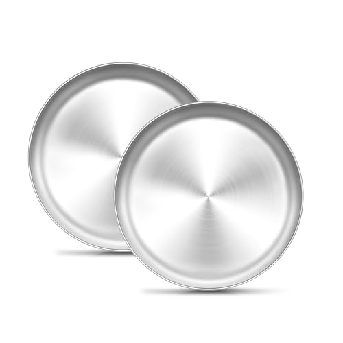 TeamFar 9 Inch Pizza Pan, Stainless Steel Small Crispy Pizza Tray, Round Pizza Dish Plates for Toaster Oven Baking Cooking, Healthy & Heavy Duty, Easy Clean & Dishwasher Safe(2 PCS)