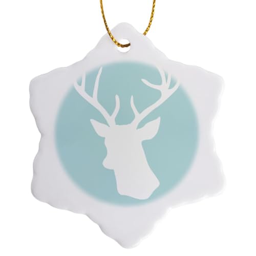 3dRose White Deer Head Silhouette 3 inch Snowflake Porcelain Ornament