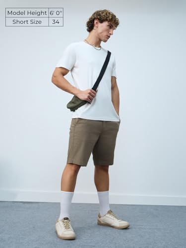 Image of The Souled Store Chino Shorts: Men and Boys Buttoned Solid Regular Fit Knee Length Cotton Blend Chino Shorts