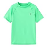 HODOSPORTS Boys UPF 50+ Rash Guard Swim Shirts Short Sleeve Quick Dry UV Protection Sun Shirt Light Green