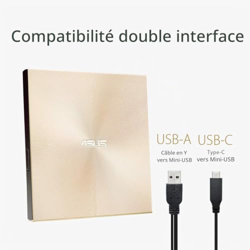 ASUS ZenDrive U9M – Graveur DVD x8 Ultra-Compact, M-Disc, Windows/Mac OS, Doré
