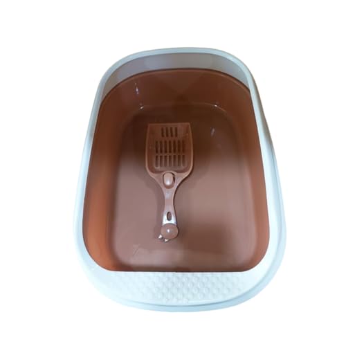 Image of PETS EMPIRE Cat Litter Box Tray with Free Scooper - Semi-Closed Design, Durable Quality, Suitable for All Adult Cats & Kittens, Brown