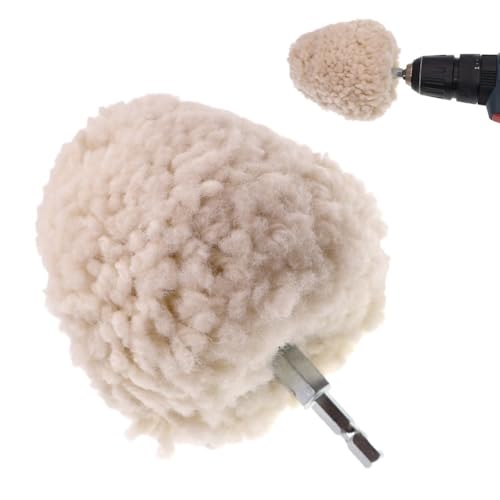 Opatiny Rueda de pulido de lana de 100 mm con vástago hexagonal de metal, madera y superficies automotrices, compuestos de pulido y cera, color blanco