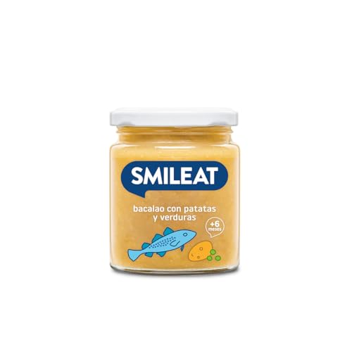 Smileat - Tarrito infantil de Bacalao con Patata y Verduras - para Peques +6 Meses - Sin Azúcar ni Sal Añadido - Materia Prima de Calidad. Textura Suave y Fácil de Comer - 230g