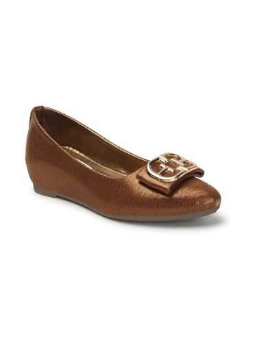 Image of ELLE Women's Wedge Heel Slip-On Bellies with Statement Buckle