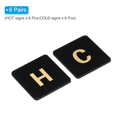 PATIKIL Self Stick C/H Water Label, 6 works/12 Pack Acrylic Square Shape Hot/Cold Sticker Signs for Faucets Sinks Black - Image 3