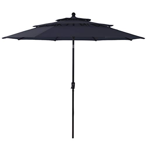 PHIVILLA Garten Sonnenschirme 2.5M Höhe Balkonschirm Gartenschirm Handkurbel automatische Lenkung (Navy blau) Cover