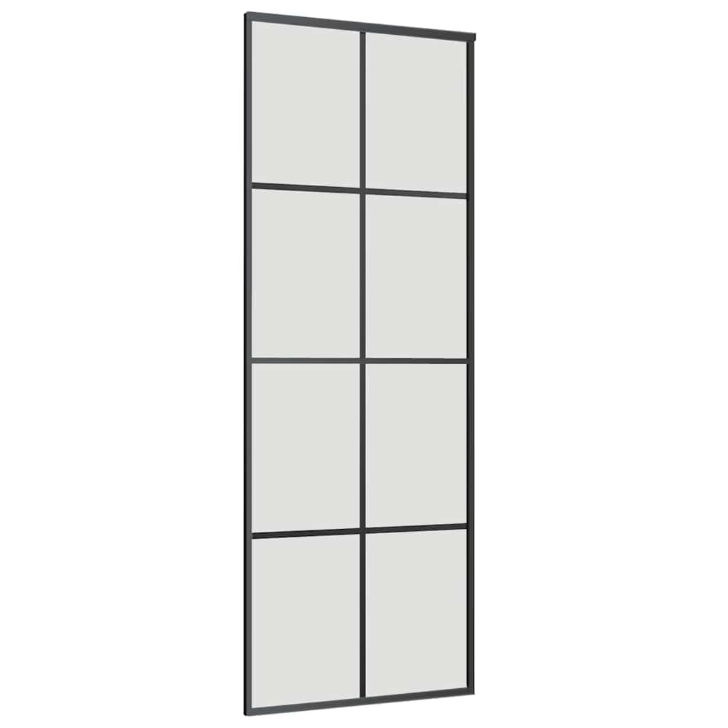 Mangloder - Porta scorrevole con ferramenta nera, 76 x 205 cm, vetro ESG da 5 mm, satinato, acciaio verniciato a polvere, antiruggine, silenziosa, salvaspazio, per stanza, casa, ingresso, appartamento