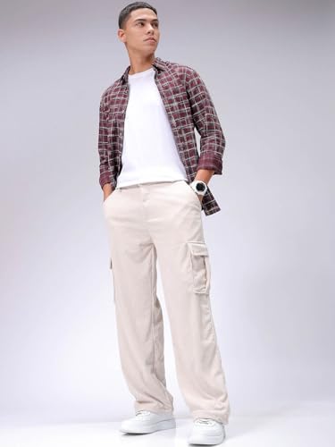 Image of The Indian Garage Co Men Baggy Textured Mid-Rise Cargos
