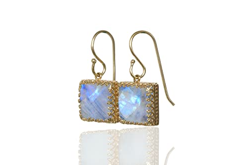 Boucles d'oreilles pierre de naissance lune arc-en-ciel avec boîte cadeau