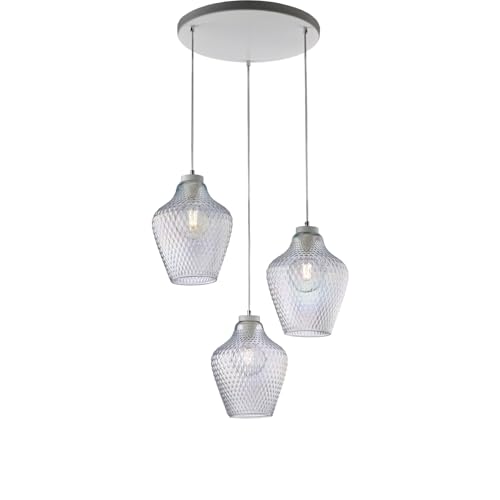 Suspension Maya en fer blanc et verre soufflé à 3 lumières