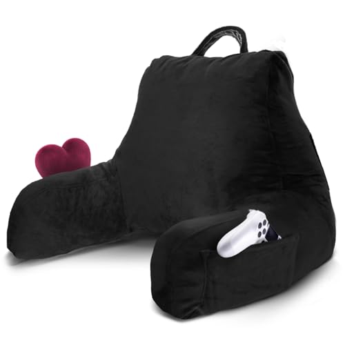 Image of Nestl Reading Pillow for Kids & Teens with Shredded Memory Foam, Backrest Pillows for Reading, Watching, and Gaming, Use on the Couch, Bed, or Floor, Adjustable Support with Washable Cover Black