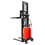 DMC-FPPS 3300lbs Semi-Electric Pallet Stacker, 98' Lifting Height Wakie Stacker, Fixed Legs Material Lift with Adjustable Forks