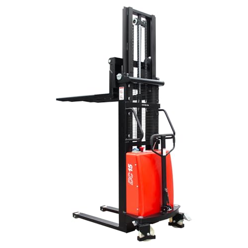 DMC-FPPS 3300lbs Semi-Electric Pallet Stacker, 98\" Lifting Height Wakie Stacker, Fixed Legs Material Lift with Adjustable Forks