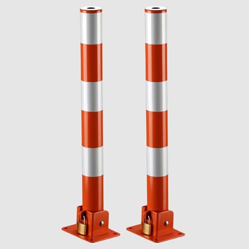 Barriera di parcheggio pieghevole resistente con lucchetto, 60 cm, paletto di sicurezza per tubi in ferro, confezione da 2 ostacoli pieghevoli in metallo con strisce di avvertimento per un controllo