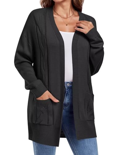MONNURO Plus Size Cardigan Sweater for Women Long Sleeve Cable Knit Open Front Cardigan Outwear with Pockets2