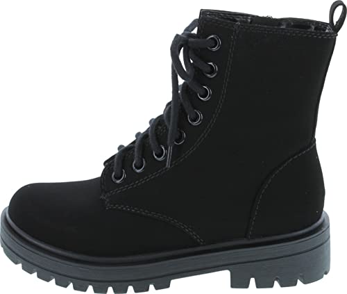 Soda FIRM - Lug Sole Combat Ankle Bootie Lace up w/Side Zipper (8, Black Nubuck, numeric_8)