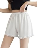 Shebote Womens Slip Shorts Lace Trim Pettipants Bloomers Split Skirt Culottes Half Slips Under Dresses Shorts for Women(0388-White-S)