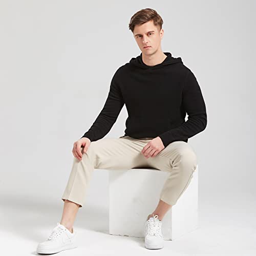 Greenmount Cashmere Sweater For Men Essential Base Hoodie Long Sleeve Pullover Sweater With Pocket (Black) #TOP3