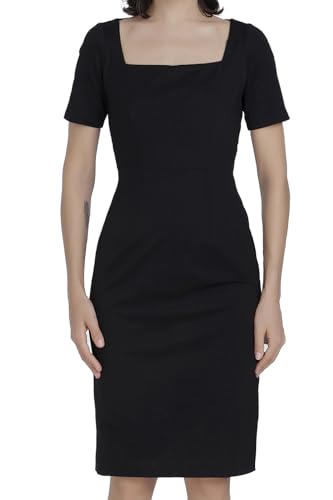 Alantino-Designer Square Neck Dress for Women-Professional Sheath Work Dress with Stretch-Formal Career Dress -Short Sleeve