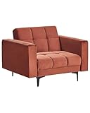  Fauteuil en Velours Dossier Inclinable 3 Positions Capitonné Rouge Alnes
