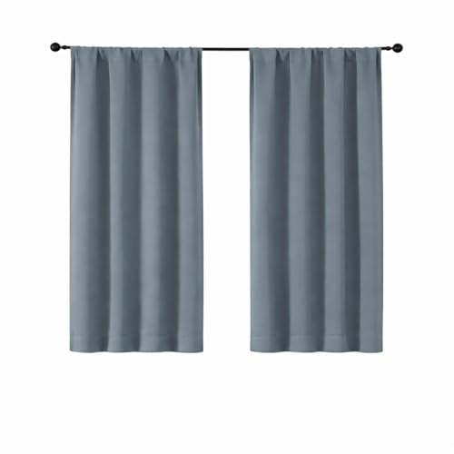 Image of Simplebrand Ava Stone Blue Short Blackout Curtains for Bedroom 45 Inches Long 2 Panels Set, Solid Thermal Insulated, Energy Saving Window Treatment Curtains Blackout Drapes, W40 x L45 Inch, Stone Blue