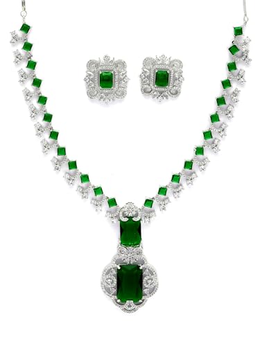 Image of Karatcart Elegant Silver Plated Blue American Diamond Necklace Set for Women