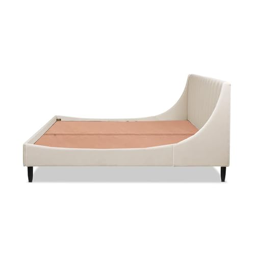 Image of HITHOS Solid Wood Modern Upholstered King Size Bed with Wingback Headboard | Wooden Double Bed Cot Palang Without Storage 1 Year Warranty (French Beige)