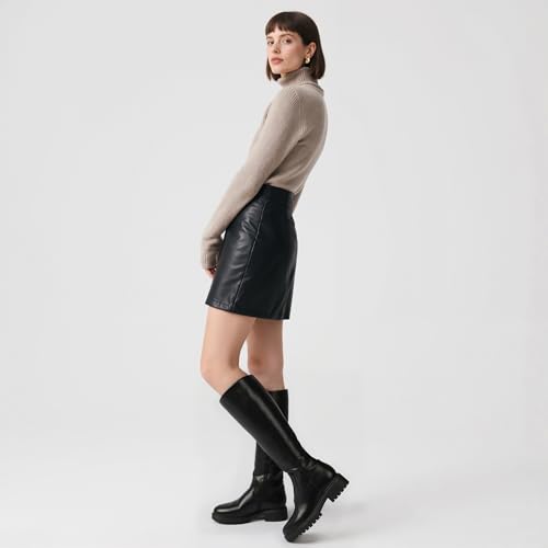 Image of VIUGJNEX Knee High Boots Women Low Heel Flat Chunky Fall Tall Riding Boots
