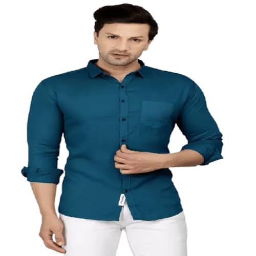 Image of Men's Slim Fit Cotton Casual Shirt with Full Sleeves and Spread Collar