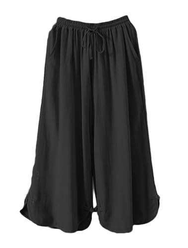 Minibee Women's Linen Pants Drawstring Waist Wide Leg Trousers with Frog Button