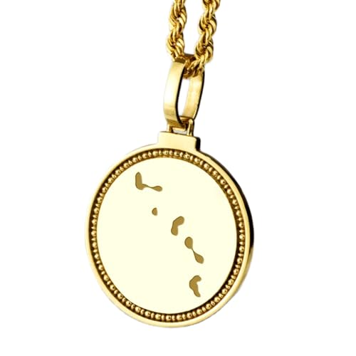LKBEADS Pendentif rond en argent sterling 925, gravé d'une carte de Tuvalu, 25 mm, plaqué or, bijou de voyage unisexe | LK_EGMP_0037