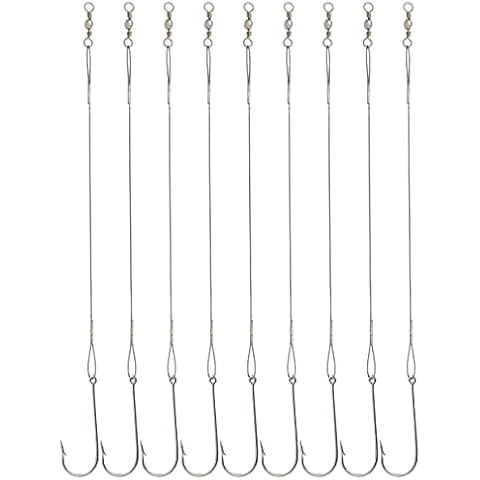 Beoccudo Fishing Hook Rigs for Bottom Toothy Fish, 100pcs Saltwater Long Shank Barbed Hooks with Steel Leaders Wire Cover